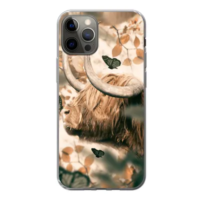 Produktbild von MuchoWow® Handyhülle Schutzhülle Hülle für iPhone 13 Pro Schottische Highlander - Schmetterlinge - Blätter Silikon Softcase Handy Hülle - Handy-Tasche