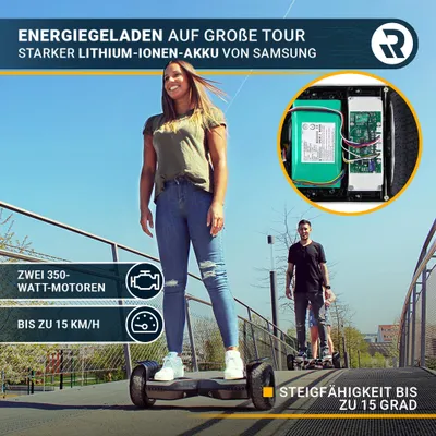 Produktbild von ROBWAY X2 Hoverboard | 700 Watt - 8,5 Zoll - 15 km/h - App - Bluetooth - LEDs - Für Erwachsene & Kinder - Self-Balance - Bis 120 Kg (Schwarz Matt)