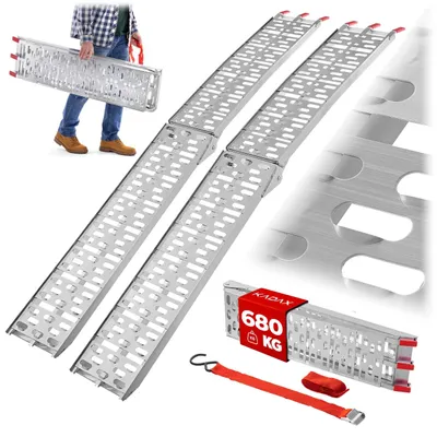 Produktbild von KADAX Klappbare Auffahrrampen bis 680 kg, 2 Stück, Laderampen für Anhänger, Aluminium Rampen für Motorrad, Quad, Rasenmäher & Rasentraktor, Verladeram