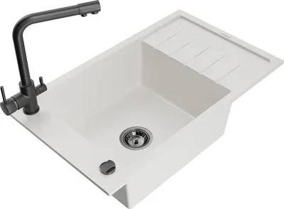 Produktbild von Mexen Elias 1 Becken-Granitspüle mit Abtropffläche und Mischbatterie Duero, Weiß - 6511-20-671600-70
