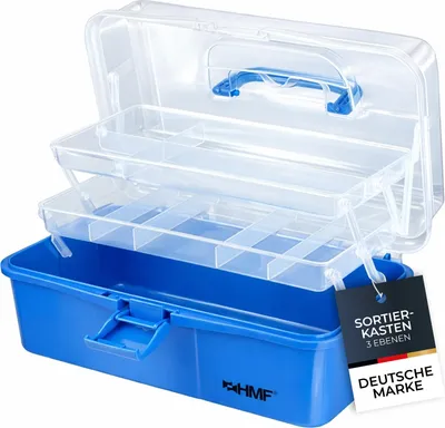Produktbild von HMF Nähkasten aufklappbar mit 3 Ebenen, Sortierbox 33 x 20 x 15 cm, Blau