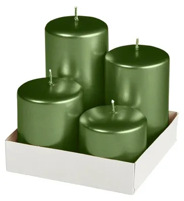 Produktbild von Adventset Stumpenkerzen Metallic Matt Dunkelgrün Ø 60 mm, 4 Stück