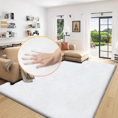 Produktbild von Kunstfell Teppich Flauschig Weiß 180x270 cm Waschbar Groß Weich Rechteckig