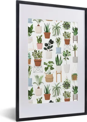 Produktbild von MuchoWow® MuchoWow® Gerahmtes Poster Pflanzen - Pastell - Weiß 40x60 cm - Poster mit zchwarzem Bilderrahmen - Poster in Rahmen