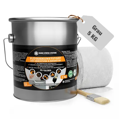 Produktbild von Flüssigfolie Dicht Set DIY 5kg Grau inkl. Pinsel & Vlies – Abdichtung Set sofort dicht, 3-fach Ergiebigkeit, lösemittel- & bitumenfrei