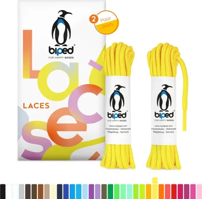 Produktbild von biped LACES 2 Paar reißfeste Schnürsenkel aus Polyester rund  ø 4 mm z2914(#5 yellow,130 cm)