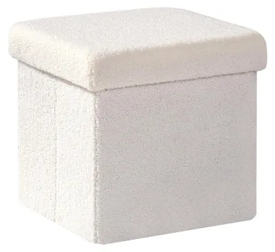Obrázok produktu pre Skladacia stolička-taburetka s úložným priestorom, kocka 32 cm, krémová farba