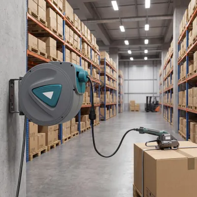 Productafbeelding van UISEBRT Automatische kabelhaspel met een 180° draaibare wandbeugel, 20 meter kabellengte, stevige kunststof behuizing, voorgemonteerd en direct klaar voor gebruik
