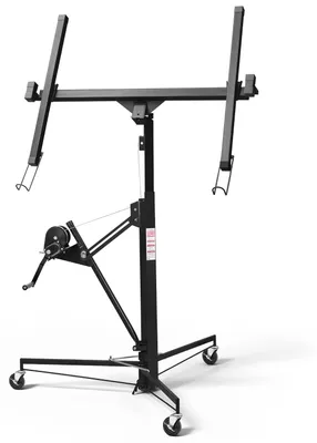 Immagine prodotto di Sollevatore per pannelli Ikodm, peso 68 kg, realizzato in acciaio Q195, altezza di lavoro regolabile da 126 a 325 cm, inclinabile fino a 60°, rotazione a 360°, dotato di 3 ruote piroettanti, colore nero