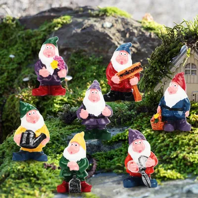 Miniatur-Tuinkobolde, Set mit 7 Figuren für Feengarten