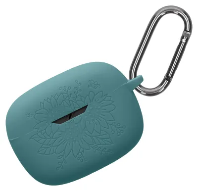 Produktbild von kwmobile Silikon Case für JBL Wave Beam / Beam 2 / Wave 200TWS Hülle - Kopfhörer Schutzhülle mit Karabiner - Geprägtes Muster Blaugrün