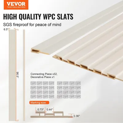 Imagen del producto de Paneles acústicos de listones de madera, juego de 8 unidades, de 96 x 15 cm (6 pulgadas), color blanco mate, para decoración de paredes modernas