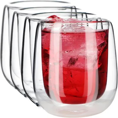 Produktbild von KADAX doppelwandige Gläser, Set, 250ml, Thermogläser aus Borosilikatglas, Trinkgläser für Tee, Kaffee, Cappuccino, Wasser, Saft, Eistee, Kaffeegläser, Teegläser mit Schwebeeffekt (ohne Griff, 4)