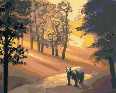 Produktbild von Zuty - Malen nach Zahlen - BÄR IM WALD UND SONNENUNTERGANG (D. RUSTY RUST), 40x50 cm, mit Keilrahmen (bereits gespannt)