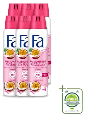 Imagen del producto de 6 aerosoles desodorantes Fa, aroma a maracuyá, 150 ml - Paquete grande - 6 unidades