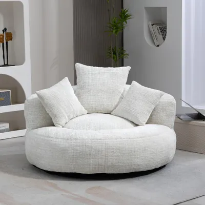 Image de Sweiko Lazy Sofa Durable Confort Lounger haut dossier Pouf Chaise Canapé avec trois coussins pour adultes et enfants, Intérieur & Extérieur, Single Gaming Sofa Chaise pour chambre, bureau (Beige Chenille)