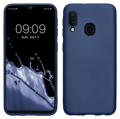 Produktbild von kwmobile Handyhülle für Samsung Galaxy A20e Hülle - Silikon Case metallisch schimmernd - Schutzhülle Cover - Metallic Blau