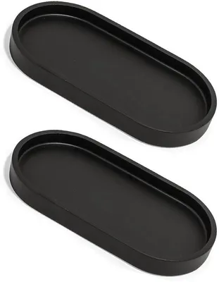 Productafbeelding van Ibenzoa® Ovaal dubbel tablett van huidvriendelijk vloeibaar siliconen, zwart – Badaccessoire, 25 x 11,5 x 2 cm, geschikt voor zeep, handdoeken en sieraden