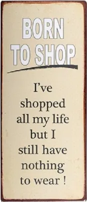 Produktbild von Deko Schild 'Born to Shop' humorvolles Metallschild Vintage Wanddeko Spruch