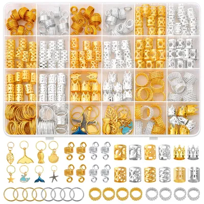 Produktbild von 292 Haarschmuckstücke für Zöpfe, Gold und Silber, Haaranhänger für Zöpfe, Dreadlock-Schmuck, Dreadlocks mit Ringmanschetten, Dreadlock-Accessoires, für Männer, Frauen und Mädchen