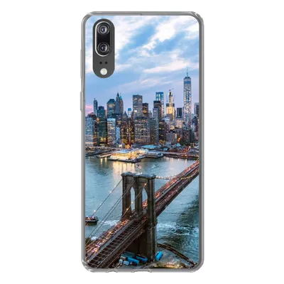 Produktbild von MuchoWow® Handyhülle Schutzhülle Hülle für Huawei P20 New York - Brooklyn Bridge - Boot Silikon Softcase Handy Hülle - Hardcover