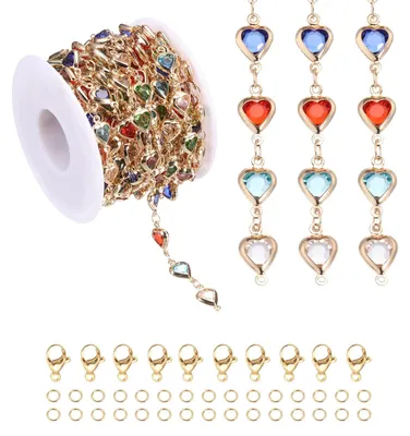 Herzform Glasperlen Kette 5m, DIY Schmuck, Roségold