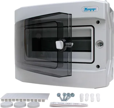 Produktbild von KOPP Aufputz-Feuchtraum-Verteilerkasten N12C, IP65, mit Tür, 1-reihig, 12 Pole