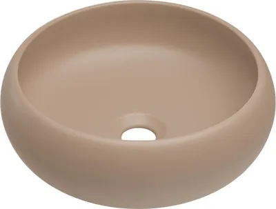 Zdjęcie produktu dla Okrągła ceramiczna umywalka nablatowa w matowym kolorze cappuccino, średnica 36 cm