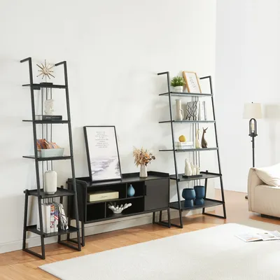 Produktbild von Möbelset ‘Storfjord’ 3-tlg. 2x Leiterregal und 1x TV Schrank Metall Schwarz