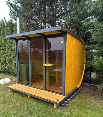 Obrázek produktu pro Zahradní sauna Venkovní sauna Saunový domek Sudová sauna 2,4 x 2,4 m Horizont M3