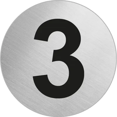 Produktbild von Türnummer Zimmernummer aus Edelstahl "3" Ø 60 mm selbstklebend