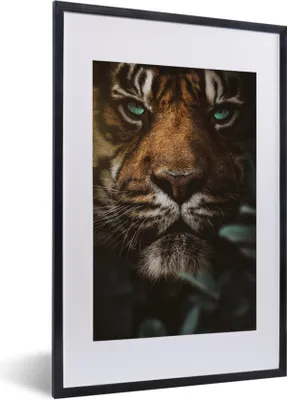 Produktbild von MuchoWow® MuchoWow® Gerahmtes Poster Tiger - Dschungel - Pflanzen 40x60 cm - Poster mit zchwarzem Bilderrahmen - Poster in Rahmen