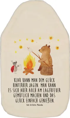 Produktbild von Mr. & Mrs. Panda Wärmflasche Bär & Marienkäfer Lagerfeuer - Weiß - Geschenk, Wärmekissen, Wärmflaschen, Kuschelwärmflasche, wärmebeutel, mit Bezug, Teddy