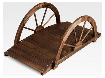 Produktbild von Gartenbrücke aus Holz, Brücke mit doppeltem Halbradgeländer, Holzsteg aus Tannenholz, Zierbrücke für Garten und Teich, 101 x 48,5 x 38 cm