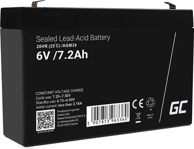 Produktbild von Green Cell® AGM 6V 7,2Ah Akku VRLA Blei-Batterie Bleiakku Ersatzakku Gelakku Akkubatterie Zyklenfest Unbemannt Spielzeug | Elektro Spielzeug| Alarm | Notstrom | Kinderfahrzeuge| Kinder-Quad