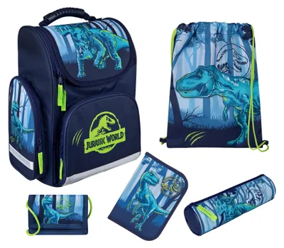 Produktbild von Schulranzen Jurassic World Dino 5-teilig, Schultaschen Set Jungen 1. Klasse, Dinosaurier Dunkelblau