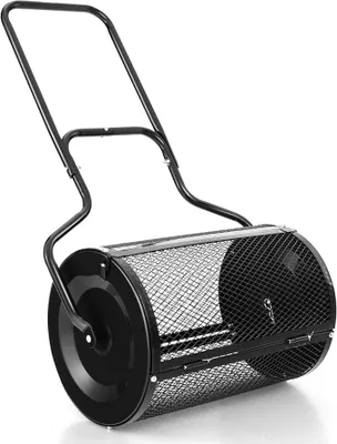 Produktbild von Kompoststreuer mit U-Griff, 75L Garten Torfmoos-Streuer, Düngerstreuer Rasen, Komposter Metall, Gartenstreuer für Dünger Saat, Saatgutstreuer mit Mesh-Korb, Schwarz
