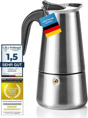 Produktbild von Coffee Fox Espressokocher Schwarz für 6 Tassen (300 ml) - Induktion Mokkakanne Espresso Maker für perfekten Kaffeegenuss Zuhause & Camping