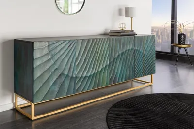 Produktbild von Buffet LUMBER 180 cm – Türkis und golden geschnitztes Holz, zeitgenössischer Designstil