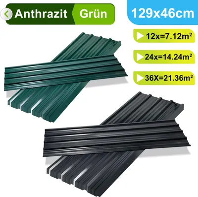 Image de Izrielar 24x Tôle trapézoïdale en acier galvanisé 129×46 cm Tôle trapézoïdale / tôle profilée Tôle de toiture 14 m² Anthracite pour abri de jardin et remise à outils