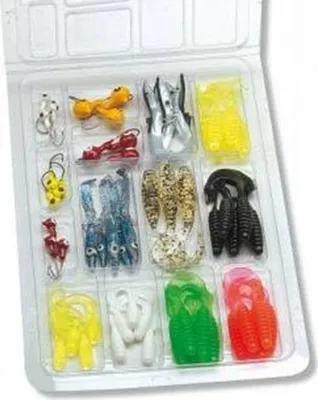 Produktbild von Zebco Kunstköderset Twister Set 60 Teile, verschiedenfarbig, mit Jighaken in verschiedenen Gewichten