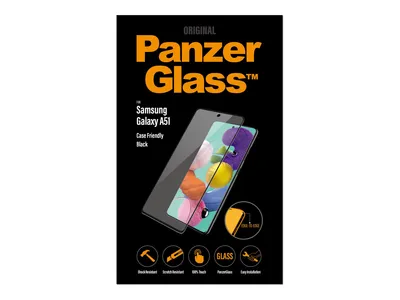 Packaging for a PanzerGlass screen protector for a Samsung Galaxy A51.