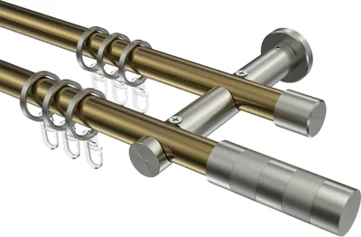 Produktbild von Interdeco Gardinenstange / Vorhangstange Messing Antik / Edelstahl-Optik, Typ Platon Mavell (Zylinder), 20 mm Ø 2-läufig, 480 cm