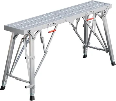 Produktbild von Höhenverstellbare Arbeitsplattform bis 300 kg – Klappbares, multifunktionales Stahlgerüst, ideal als Treppenpodest für Werkstatt, Garage und Heimwerkerarbeiten