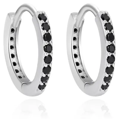 Image de Créoles en argent avec zircons noirs AGT-E234KBK
