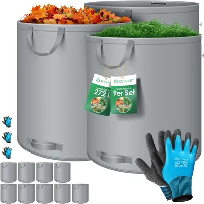 Produktbild von KESSER® Gartensack Set Laubsack Gartenabfallsack inkl. Handschuhe - Selbststehend 4 Griffe Stabil Robust & Faltbar - Laubsäcke Rasenschnitt Gartensäcke für Gartenabfälle Grünschnitt