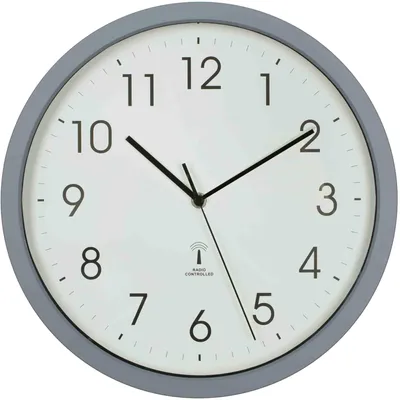 Produktbild von B&S Funkwanduhr Analog Uhr rund Ø 34.5 cm weiß Kunststoffrahmen grau