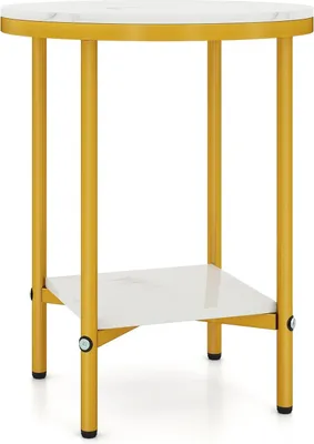 Produktbild von Runder Couchtisch in Marmoroptik, 2-stöckig, Weiß/Gold