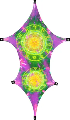 Produktbild von PSYWORK Schwarzlicht Segel Elasthan Goa "Zodiac Signs Green", 2,0x1,0m