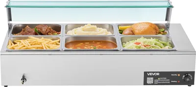 Immagine prodotto di Scaldavivande commerciale, scaldavivande elettrico in acciaio inossidabile da 1500 W con coperchio in vetro, 6 vaschette da 1/2, bagnomaria da buffet con mestoli per zuppa e mestoli forati, per catering, ristoranti e feste